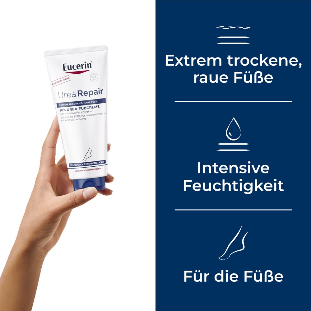 Campione di crema di Eucerin UreaRepair PLUS 10% Urea Crema piedi.