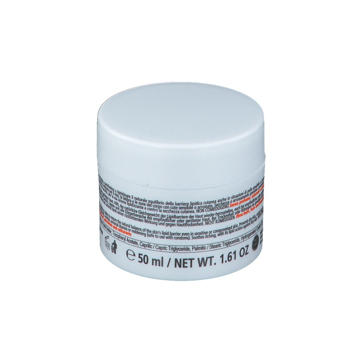Barattolo bianco con stampa VEA LIPO3. Testo: 50 ml / NET WT. 1.61 OZ. Testo sulla composizione e l'uso del prodotto.