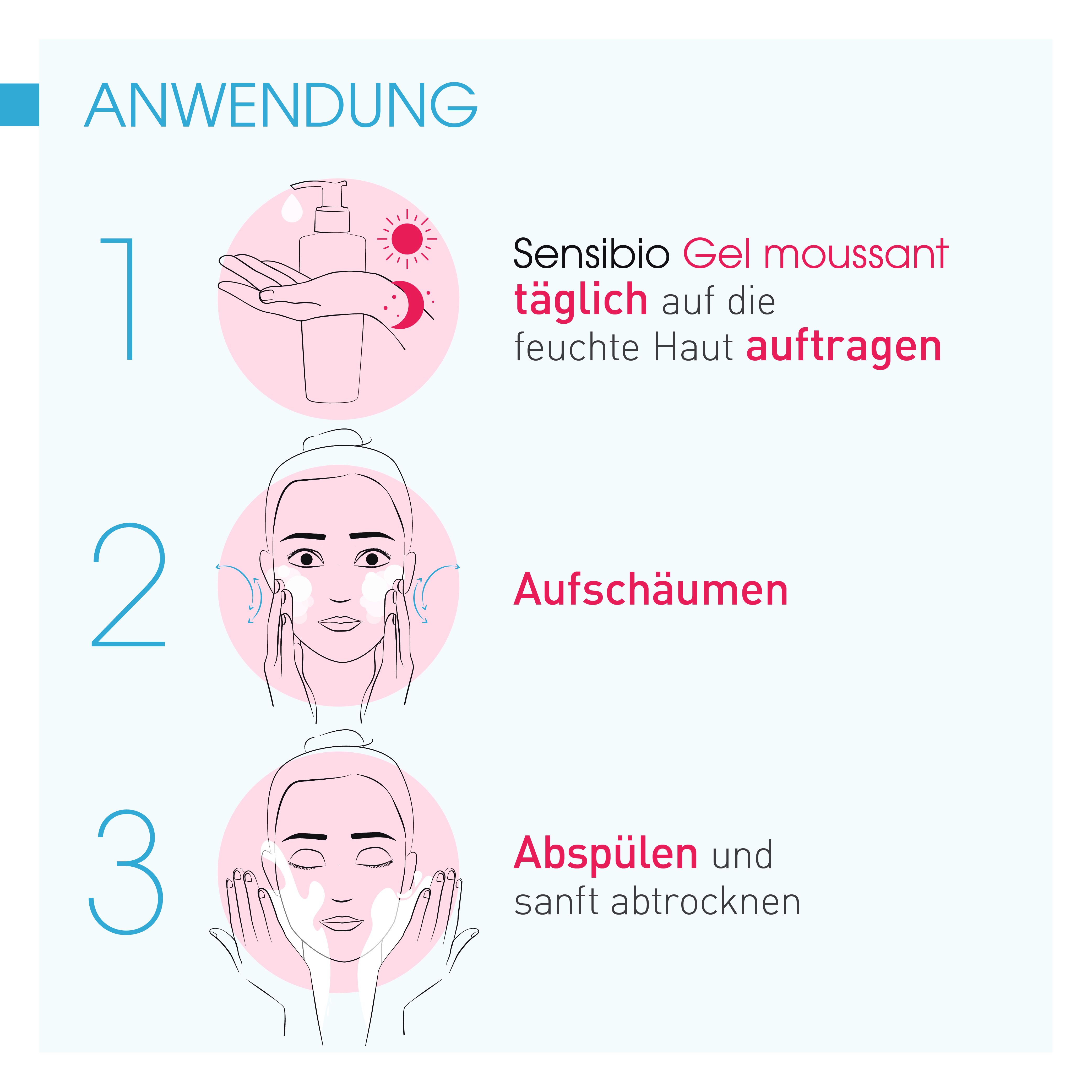 Istruzioni per l'uso: Applicare il gel, schiumare, risciacquare e asciugare.