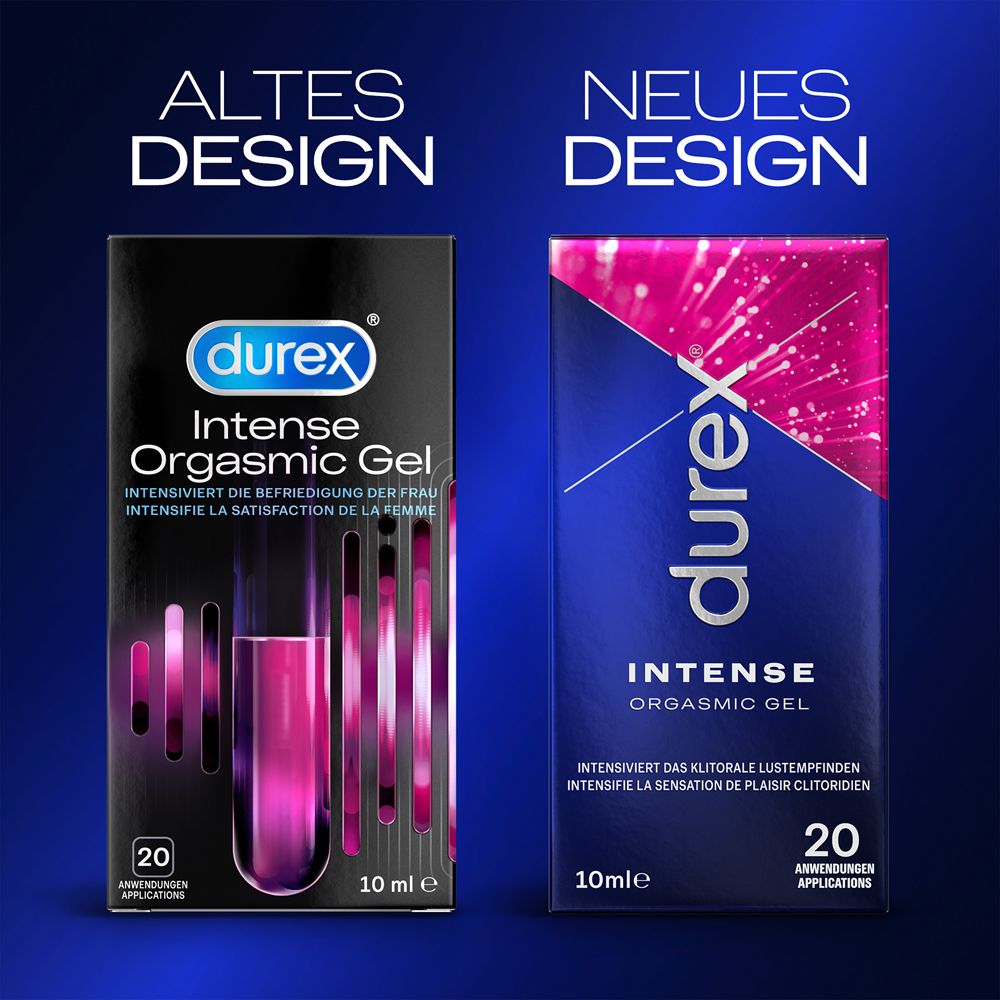 Durex Intense Orgasmic Gel, vecchia confezione. Contiene 20 applicazioni, 10ml.