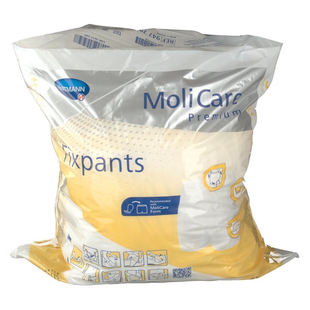 Hartmann MoliCare Premium Fixpants in confezione. Nome del prodotto e taglia S visibili. Vista frontale.