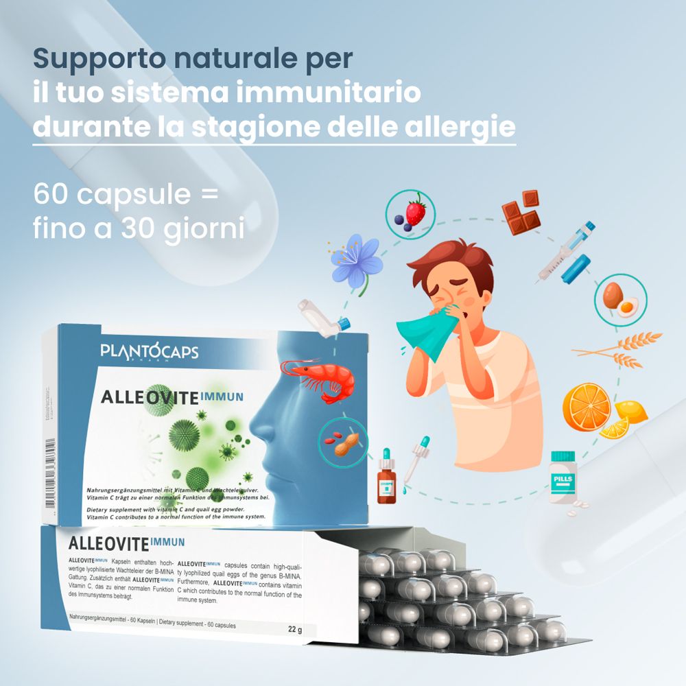 Confezione da 60 capsule, vista laterale con informazioni dettagliate e sigillo.