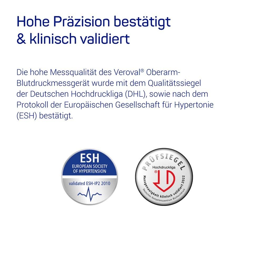 Certificazioni e marchi di qualità. Logo ESH e marchio di prova. Testo: Alta precisione confermata.