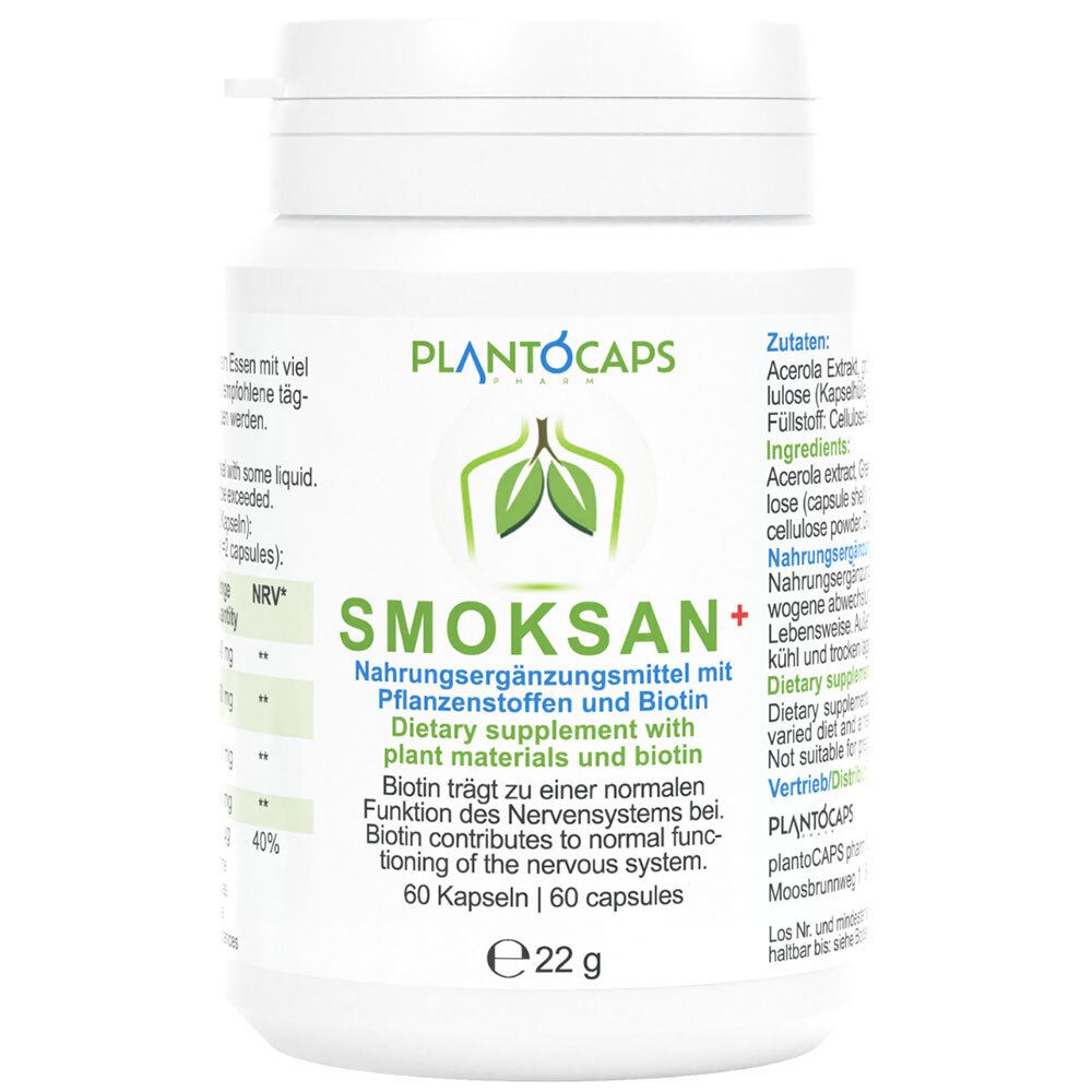 Barattolo bianco con plantoCAPS® SMOKSAN® + capsule, 60 pezzi, 22g.