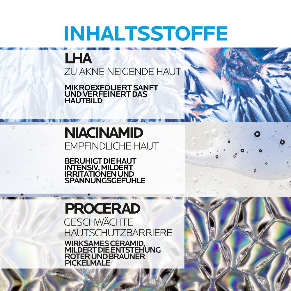 Ingredienti: LHA, Niacinamide, Procerad. LHA per pelle impura. Niacinamide per pelle sensibile. Procerad per barriera cutanea indebolita.