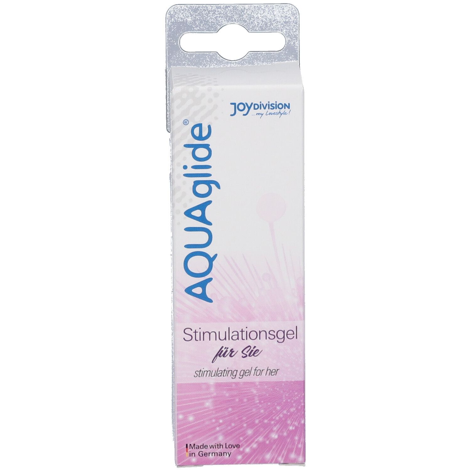 Confezione AQUAglide Stimulationsgel. Rosa e bianco. Con gancio.