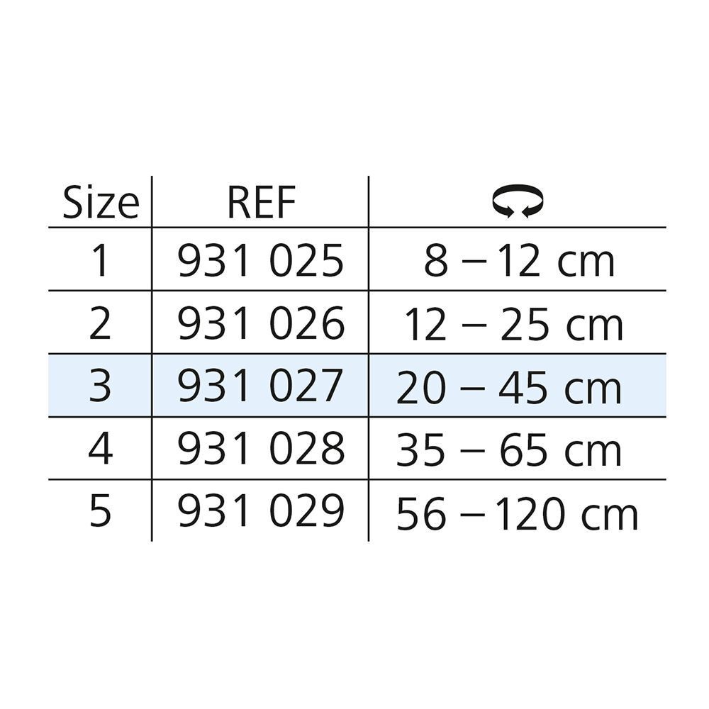 Tabella taglie per Coverflex® fast. Taglie 1-5. Diametri in cm.