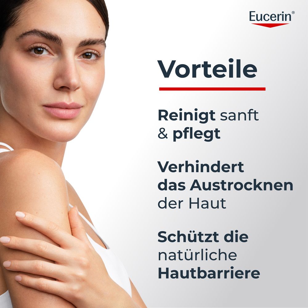 Mani che tengono una saponetta Eucerin pH5 senza sapone. Adatto per pelli secche, sensibili, corpo e viso. Rafforza la barriera cutanea.