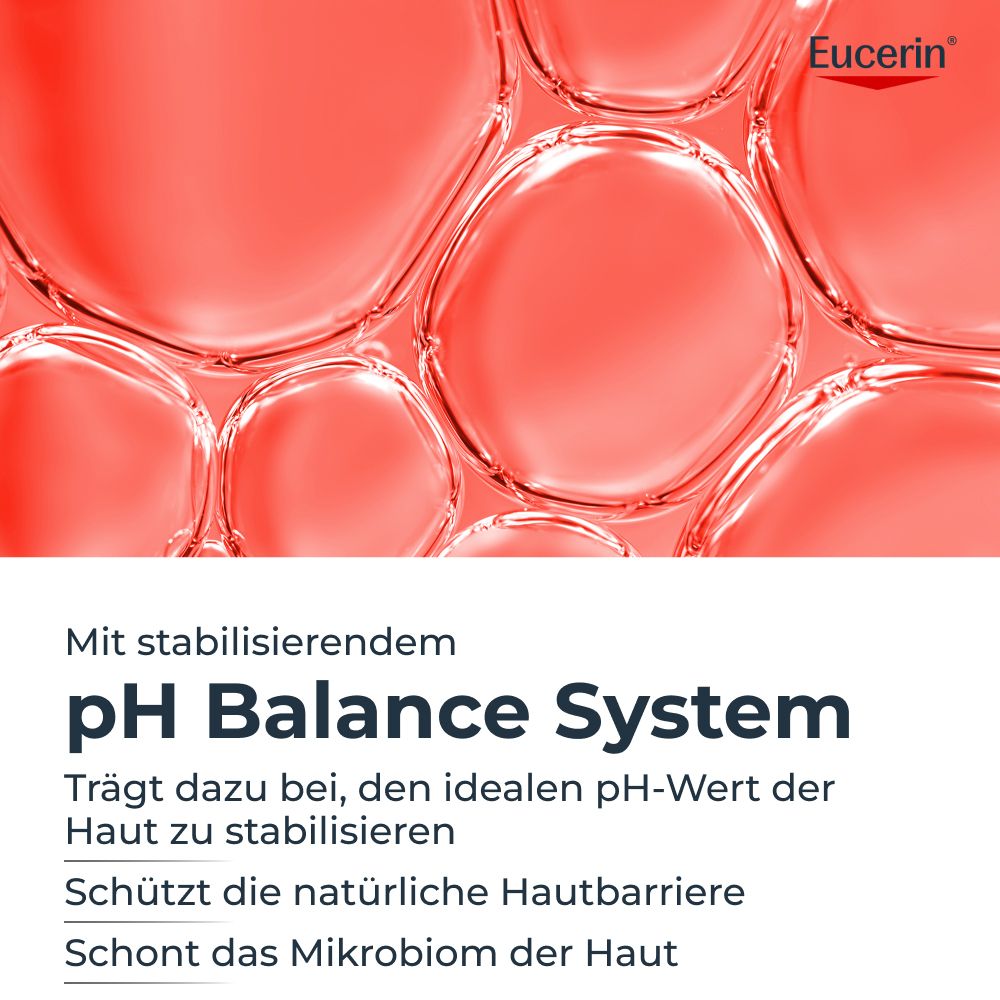 Rappresentazione astratta di bolle e testo sul sistema pH Balance di Eucerin.