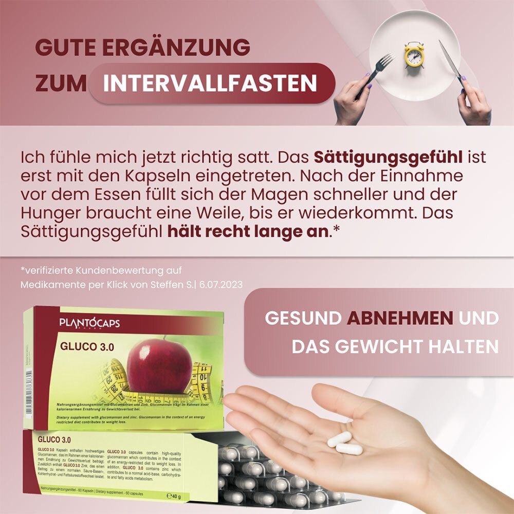 Confezione Plantocaps Gluco 3.0, capsule e recensione cliente.