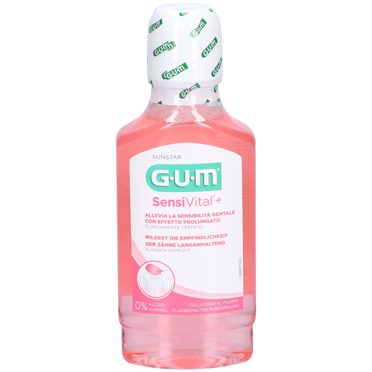 Collutorio GUM SensiVital+, 500ml, 0% alcol, liquido rosa.
