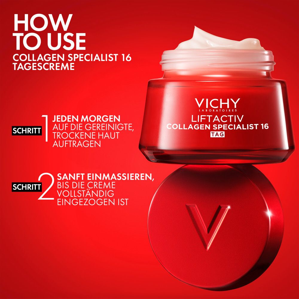 Applicazione della Vichy Liftactiv Collagen Specialist 16 crema giorno: applicare e massaggiare delicatamente.