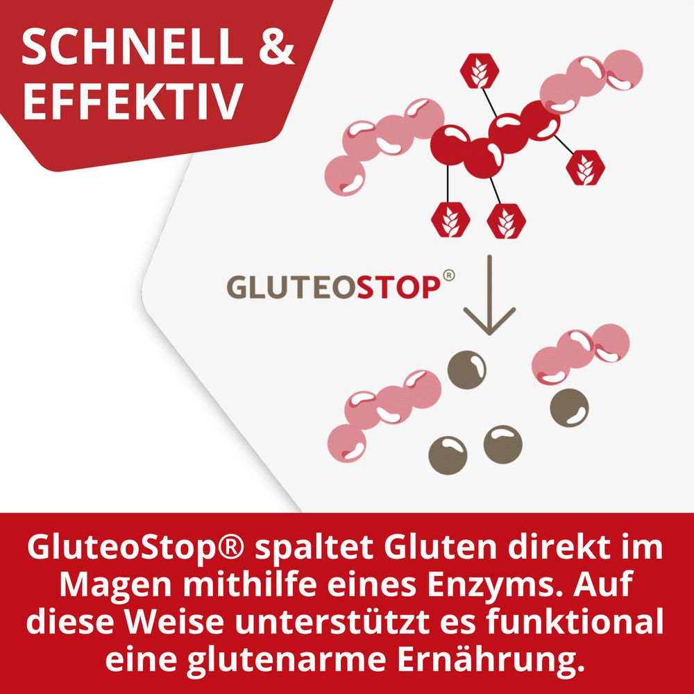 Rappresentazione grafica della scomposizione del glutine da parte dell'enzima GluteoStop.