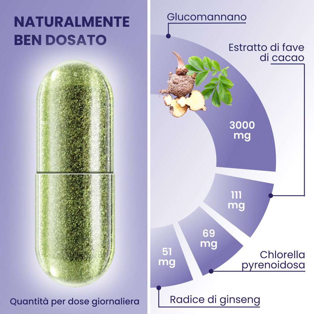 Flacone da 60 capsule, 40g. "plantoCAPS EA" e "Endlich Abnehmen" sono visibili sull'etichetta.