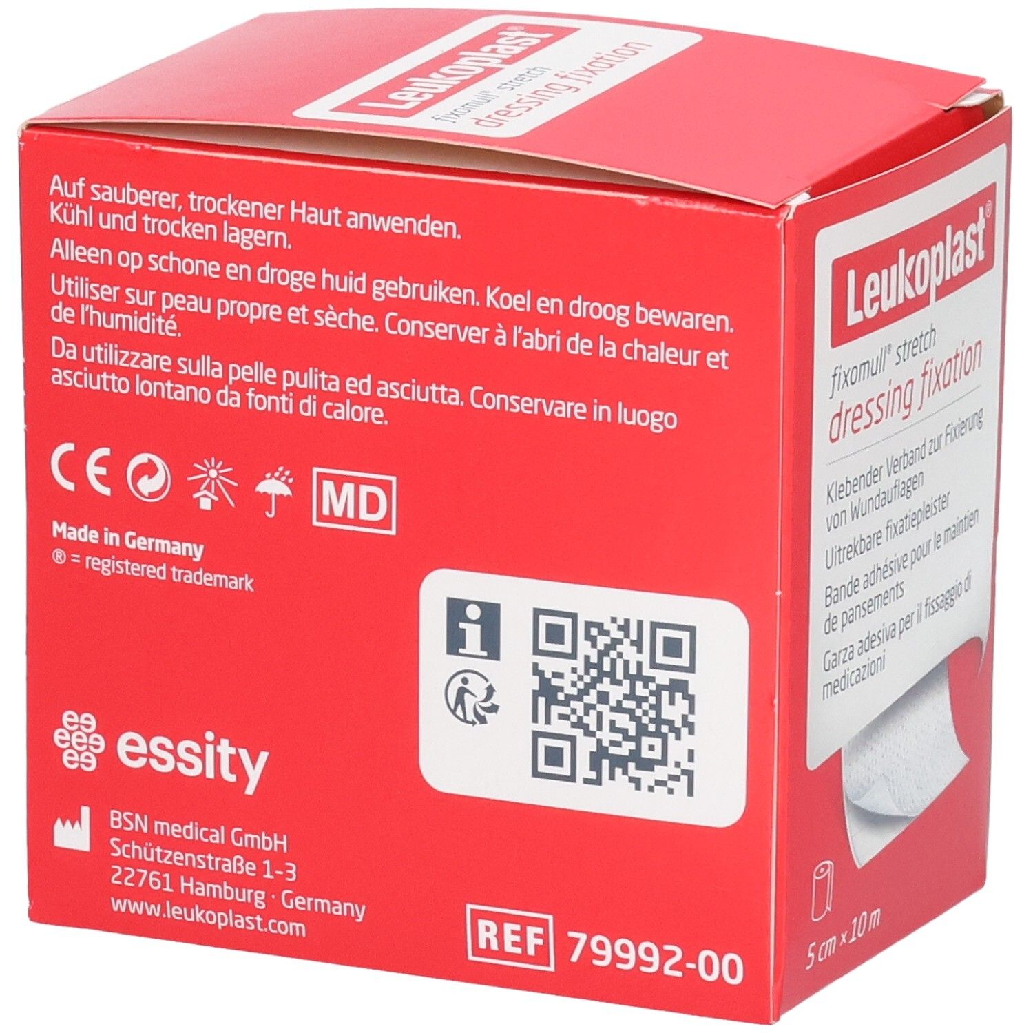 Leukoplast fixomull stretch dressing fixation, garza adesiva per il fissaggio di medicazioni, 5 cm x 10 m.
