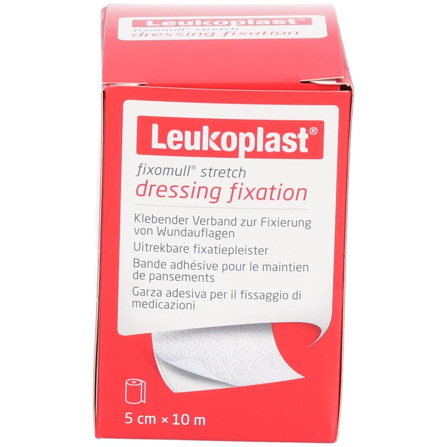 Leukoplast fixomull stretch dressing fixation, garza adesiva per il fissaggio di medicazioni, 5 cm x 10 m.