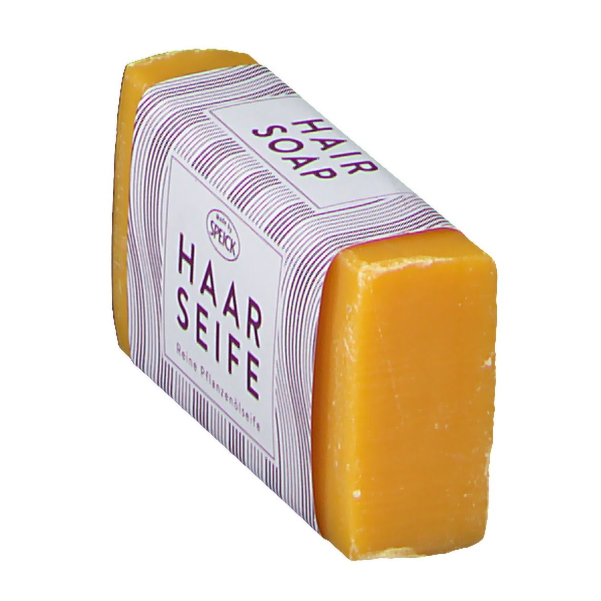 Sapone per capelli Speick all'olio vegetale, puro sapone all'olio vegetale, 45g, angolato frontalmente.