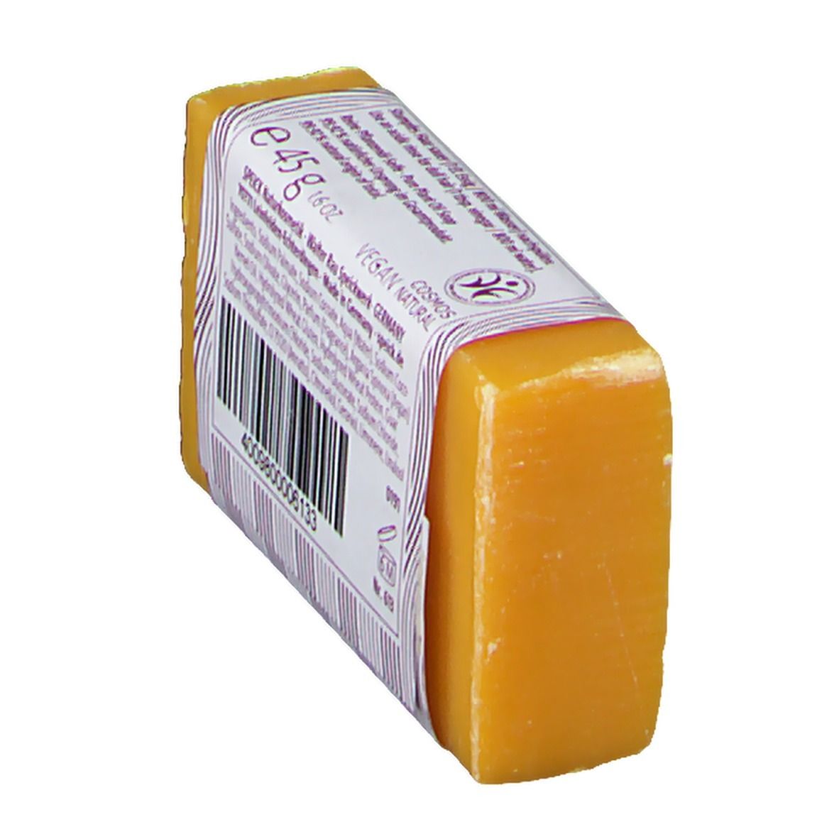 Sapone per capelli Speick all'olio vegetale, 45g, di lato con vista sul retro.