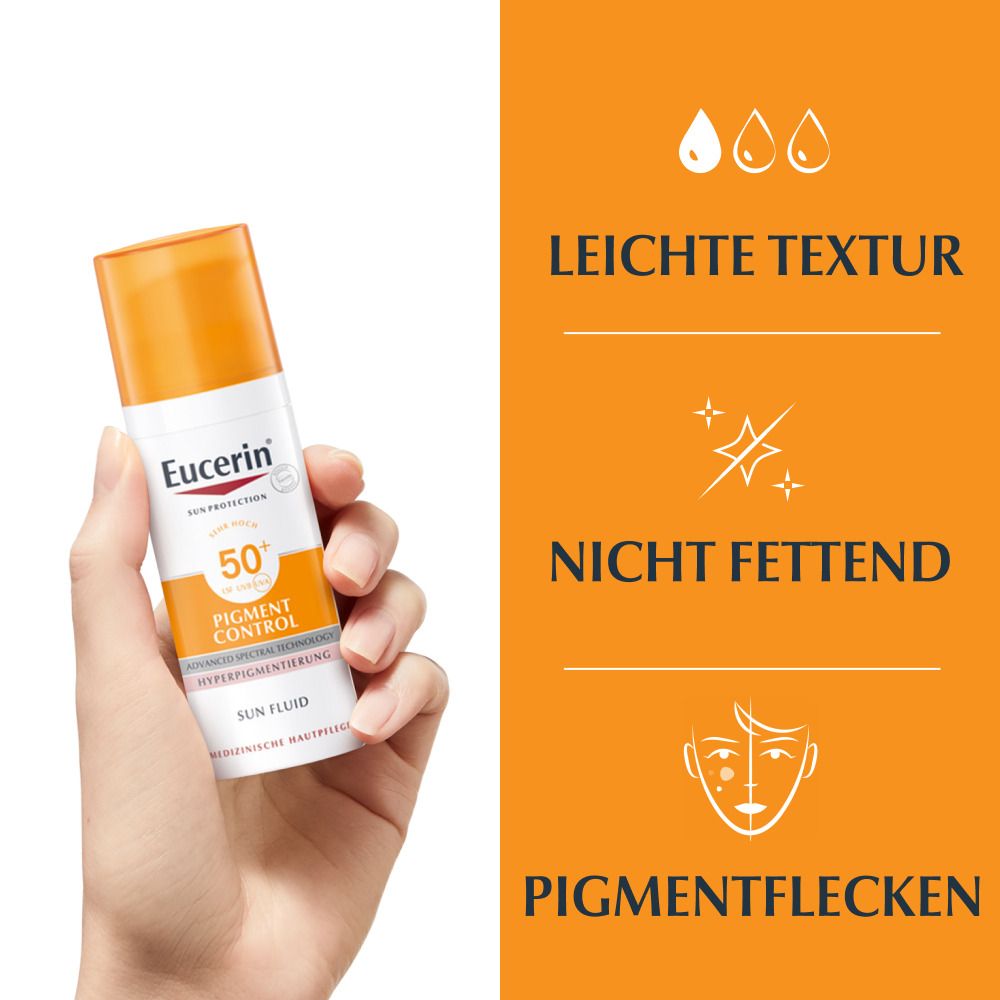 Mano con prodotto. Testo: Texture leggera, non grassa, macchie pigmentarie. Sfondo arancione.