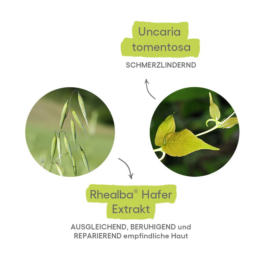 Grafica con estratto di Avena Rhealba e Uncaria tomentosa. Equilibrante, lenitivo, riparatore per pelli sensibili.