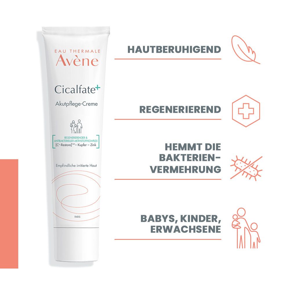 Tubo di crema con nome e caratteristiche del prodotto. Testo: lenitivo, rigenerante, inibisce i batteri, per neonati, bambini, adulti.