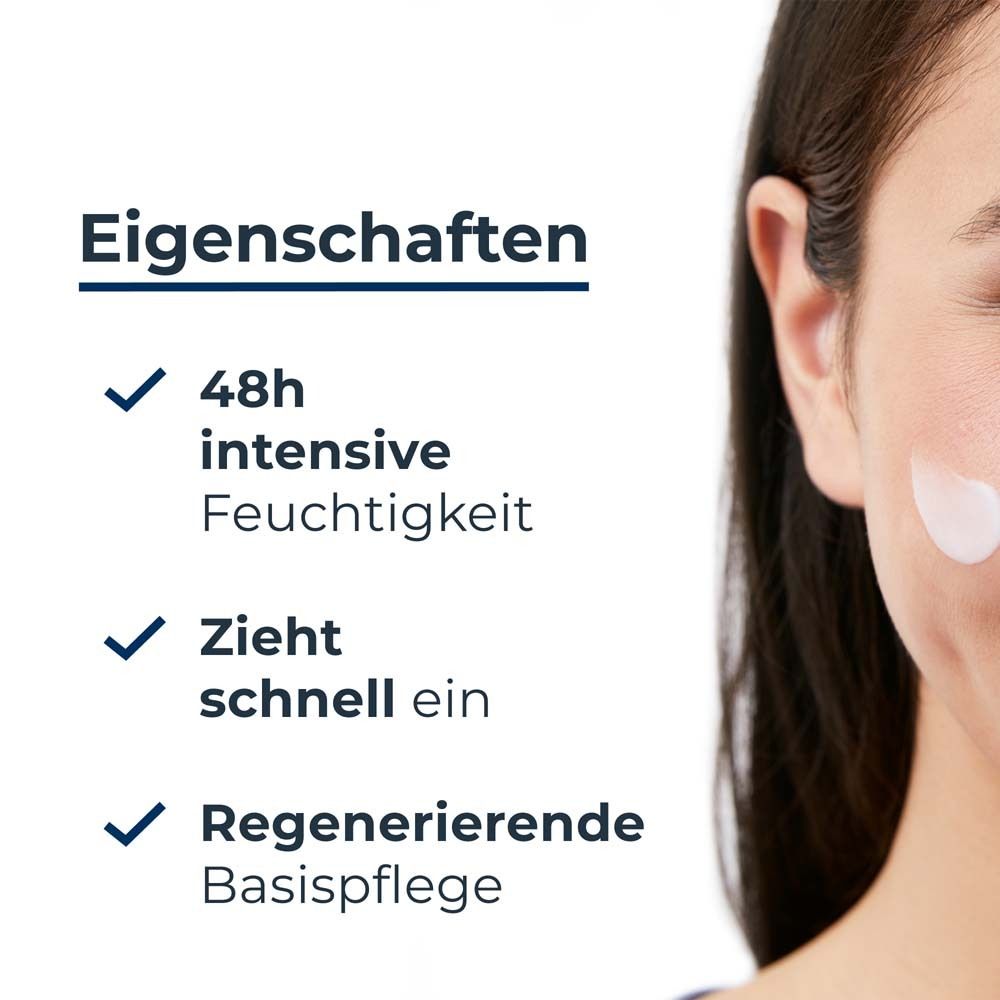Tubo di crema viso giorno Eucerin Urea Repair 5% Urea in una mano.