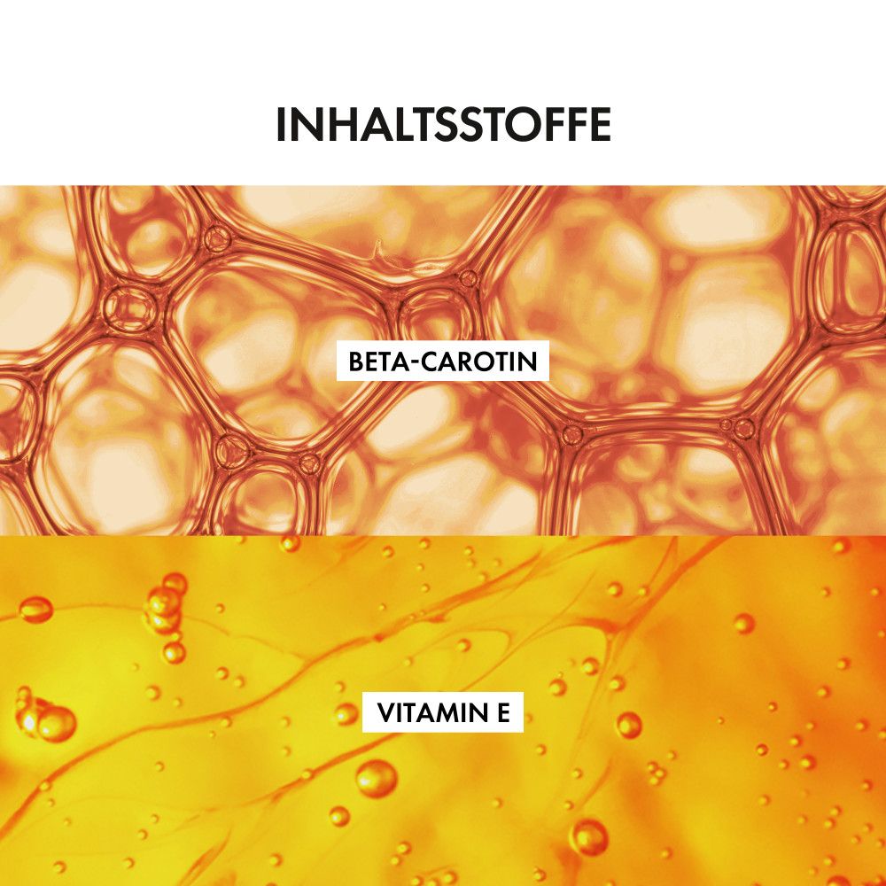 Primo piano di Beta-Carotene e Vitamina E, ingredienti dello spray solare.