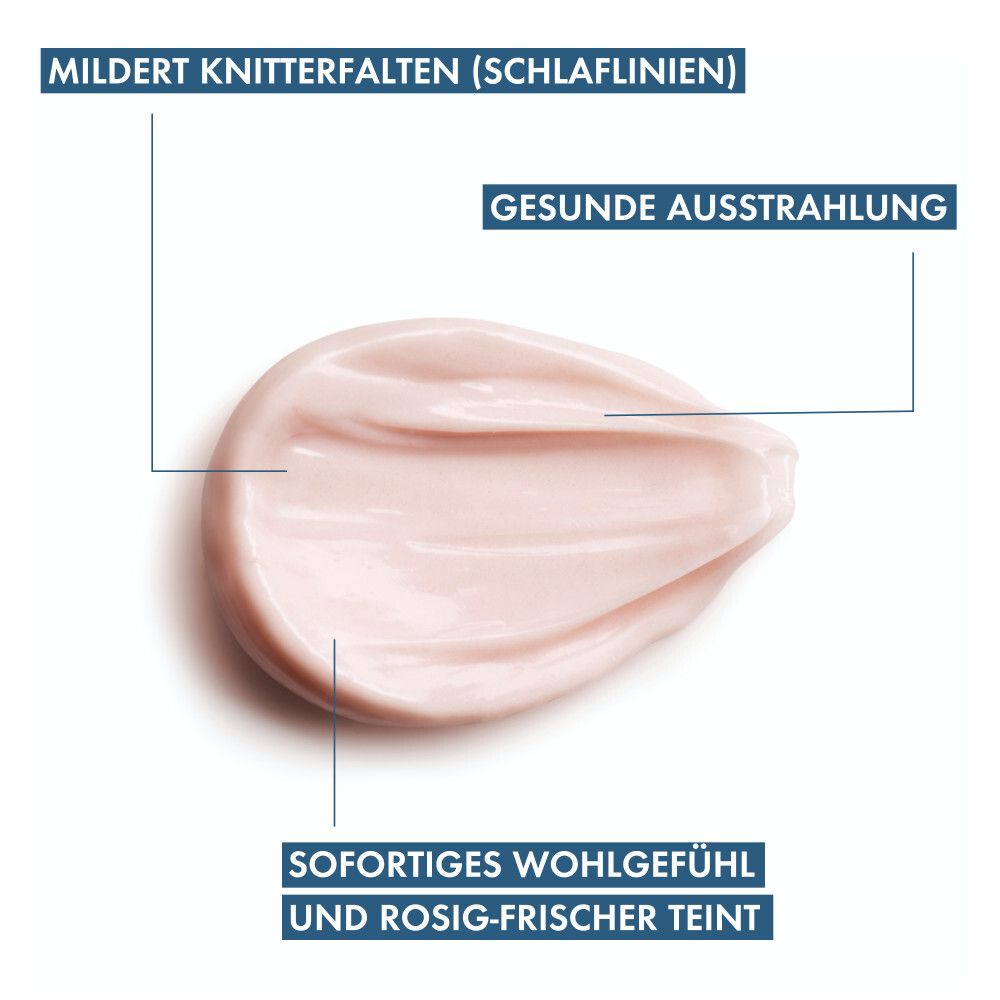 Strato di crema rosa. Testo: Riduce le rughe, aspetto sano, comfort immediato.