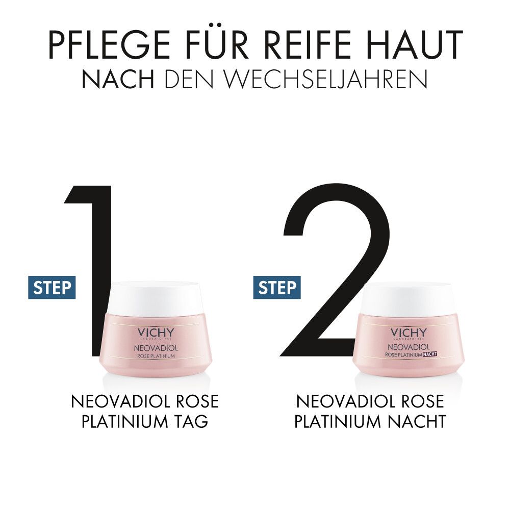 Fasi 1 e 2. Due vasetti: NEOVADIOL ROSE PLATINIUM GIORNO e NOTTE.