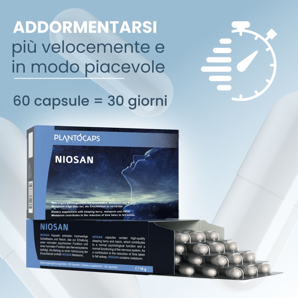Confezione PlantoCaps NIOSAN, vista laterale con data di scadenza e codice a barre.