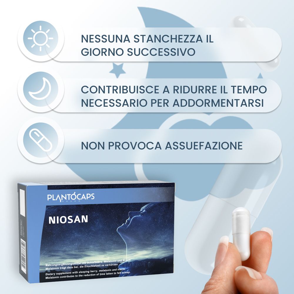 Retro della confezione PlantoCaps NIOSAN con elenco ingredienti e informazioni nutrizionali.