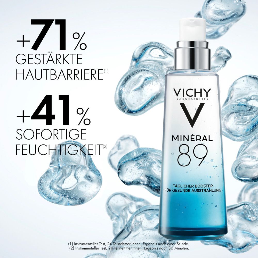 Vichy Minéral 89 Booster: +71% barriera cutanea rinforzata, +41% idratazione istantanea. Con acido ialuronico e poliglutammico.