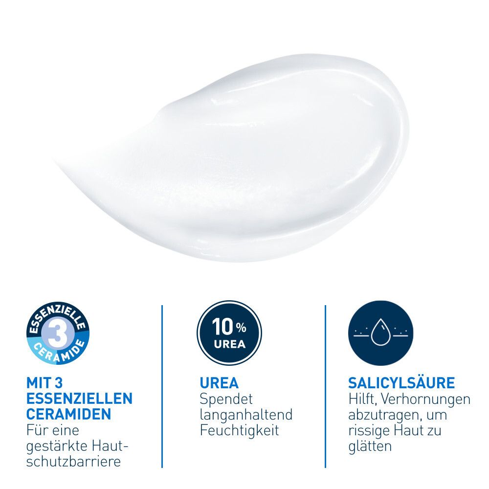 Grafico ingredienti: 10% urea, idrata. Acido salicilico, leviga. 3 ceramidi essenziali.