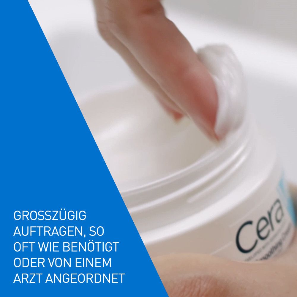 Persona preleva CeraVe SA Crema Idratante Levigante dal vasetto. Applicare generosamente.