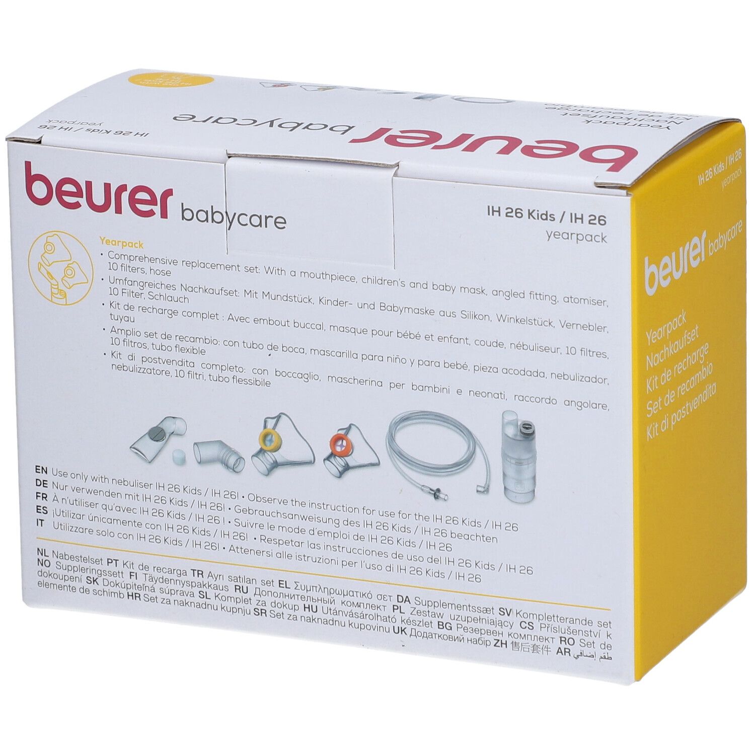 Kit di ricambio Beurer Babycare. Confezione con informazioni e testi multilingue. Include accessori.