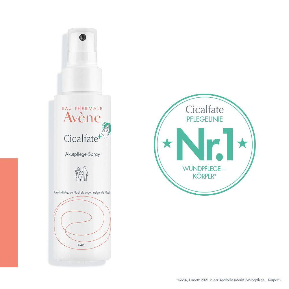 Flacone spray bianco. Testo: Cicalfate+ Akutpflege-Spray. Riconoscimento: N.1 Cura delle ferite - Corpo.