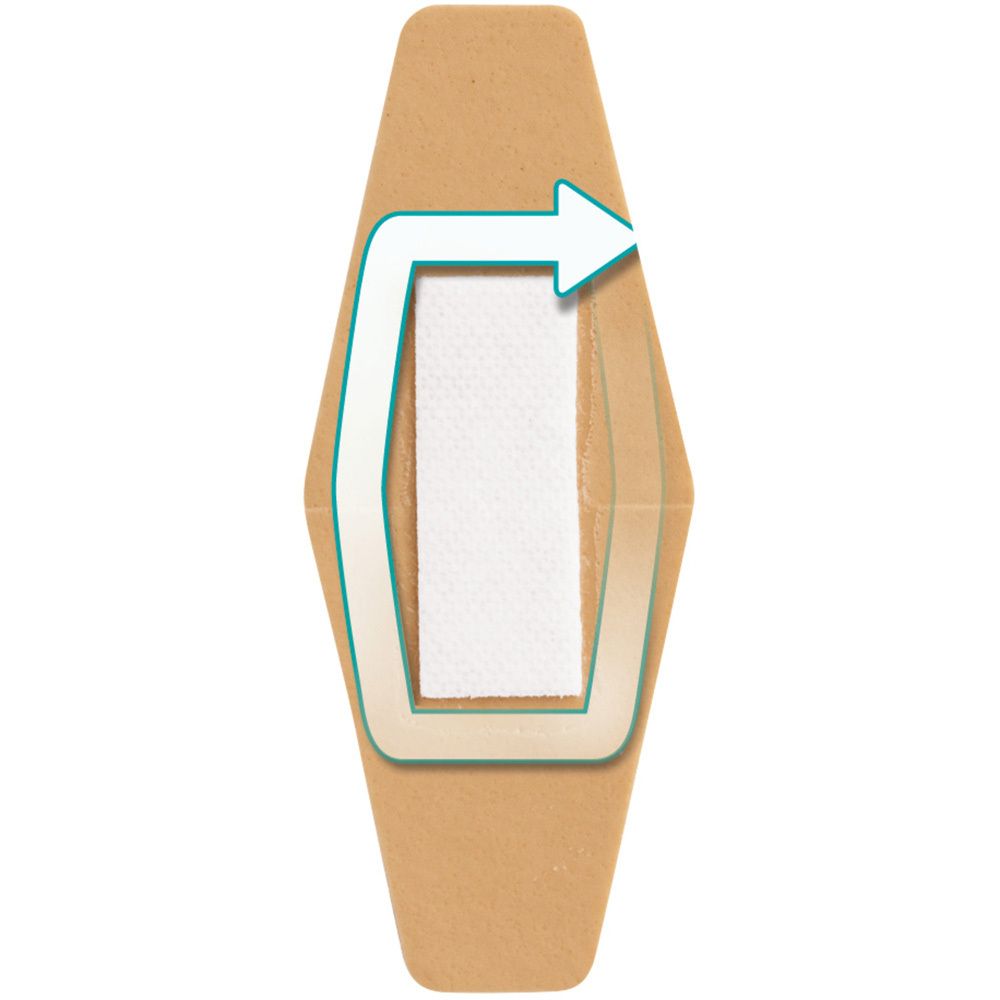 Cerotto beige allungato con angoli arrotondati. Gocce d'acqua sulla superficie.