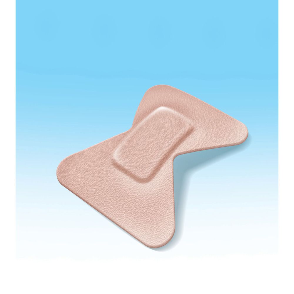 Mano con unghia. Dito con cerotto per dita. Il cerotto è beige e rettangolare.