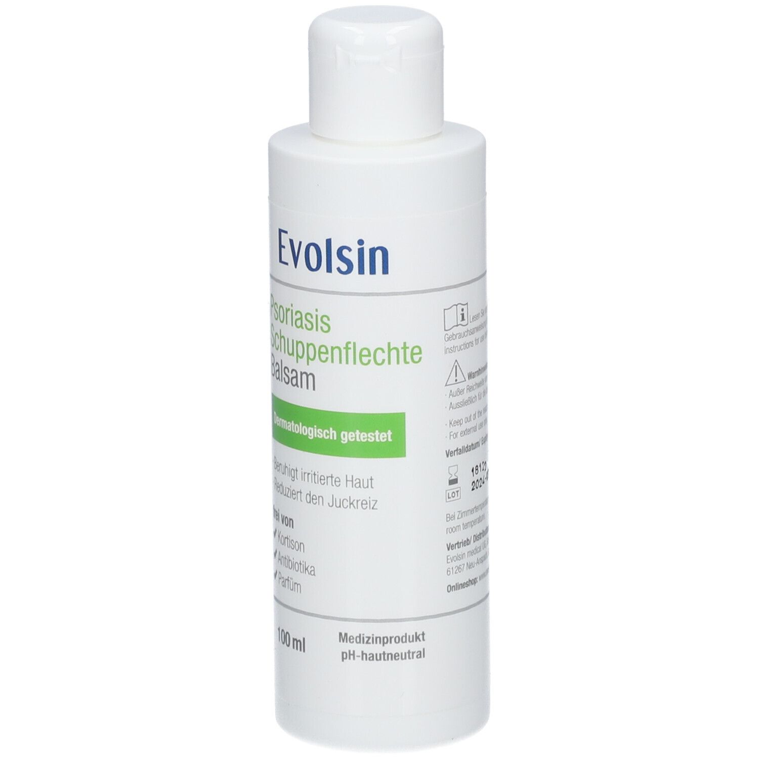 Flacone di balsamo Evolsin Psoriasis, fronte.