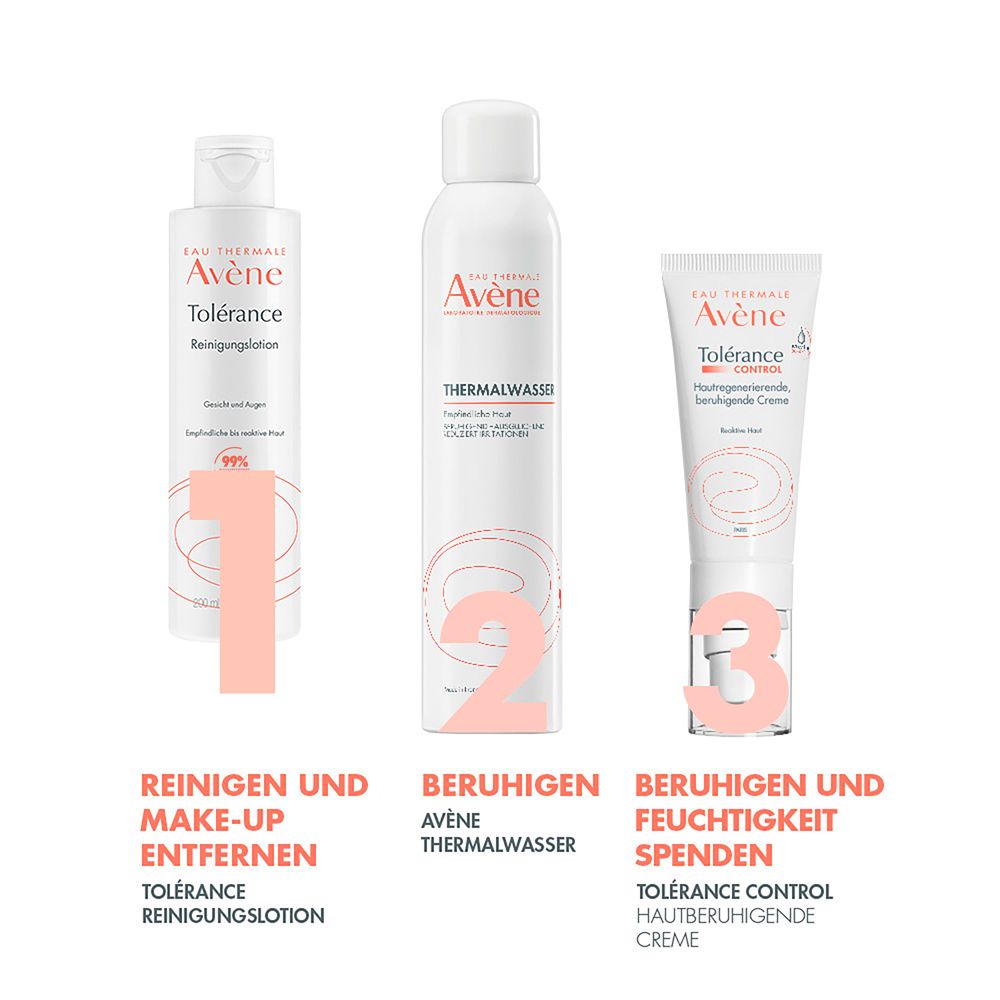 Lozione detergente Avene Tolerance in flacone bianco con scritte rosa.