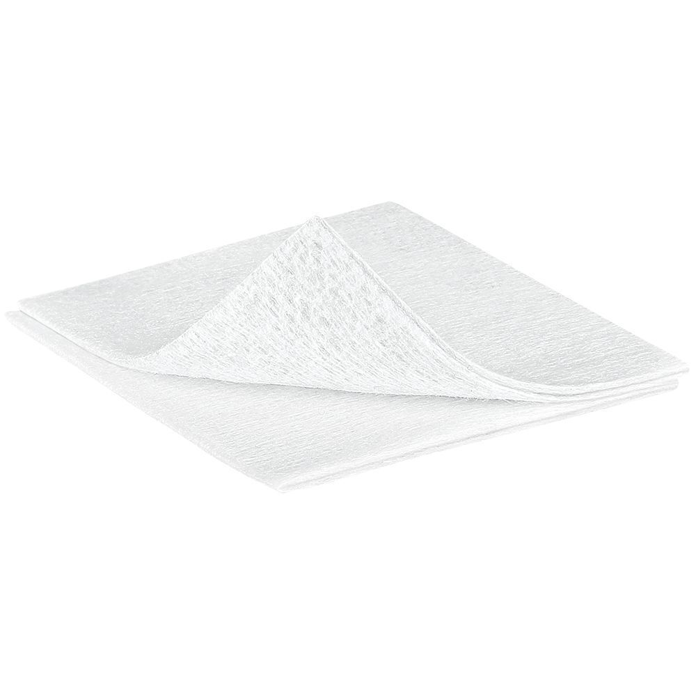 Compressa sterile in tessuto non tessuto bianca. Quadrata, 5x5 cm. Più strati. Nome del prodotto non visibile.