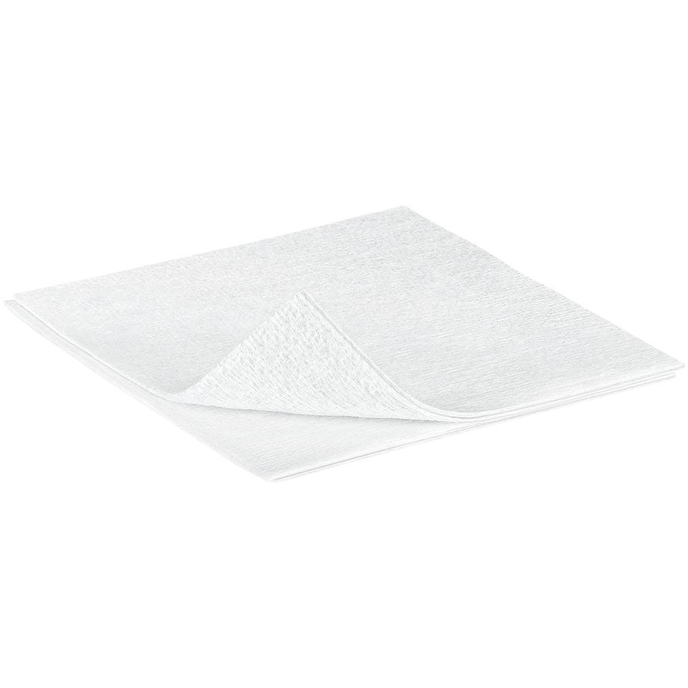 Compressa sterile in tessuto non tessuto, bianca. Quadrata, 10x10 cm, 4 strati. Parzialmente aperta.