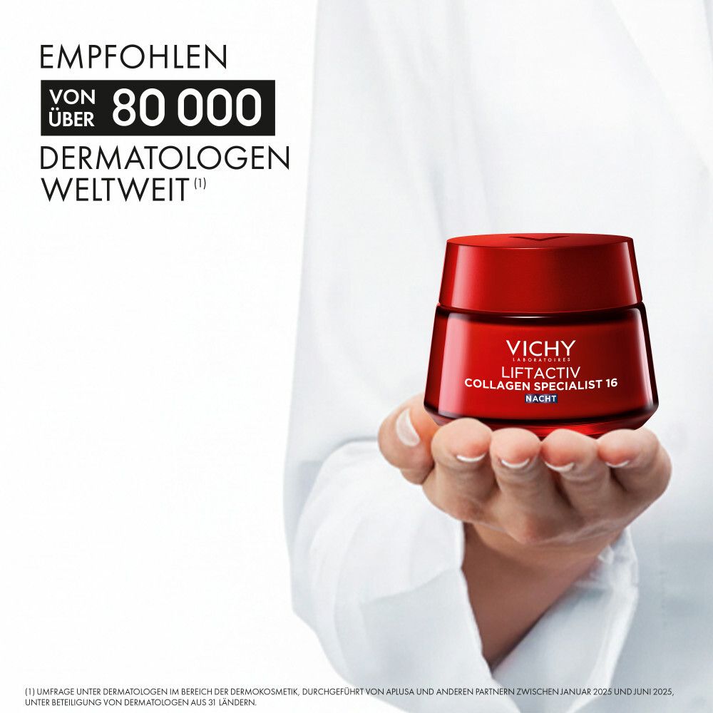 Vaso rosso della crema notte Vichy Liftactiv Collagen Specialist 16 con tecnologia Co-Bonding.