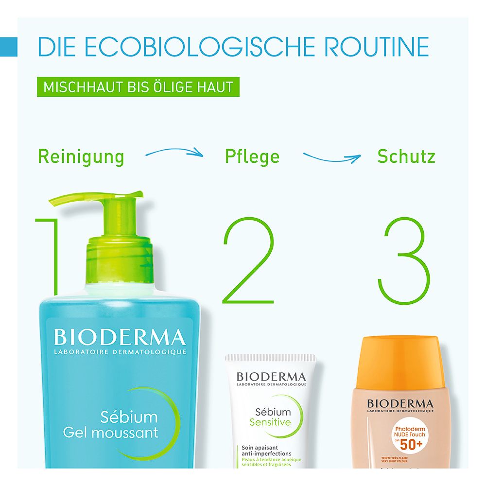 Bioderma Sebium Gel Moussant, Sebium Sensitive e Photoderm con SPF 50+.