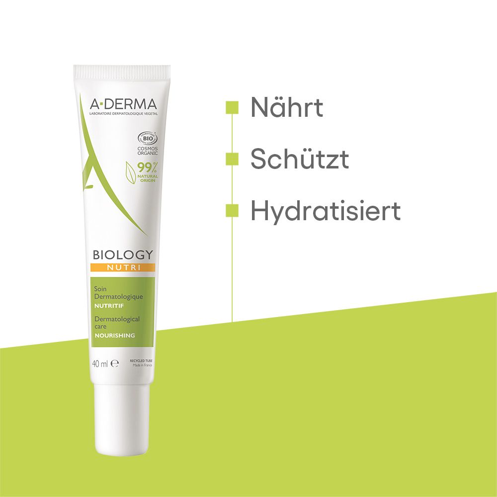 Tubo A-Derma Biology Nutri da 40ml. Nutre, protegge e idrata.