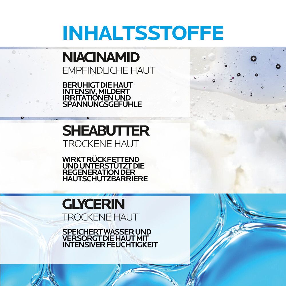 Ingredienti: Niacinamide, Burro di Karité, Glicerina. Per pelli sensibili e secche.