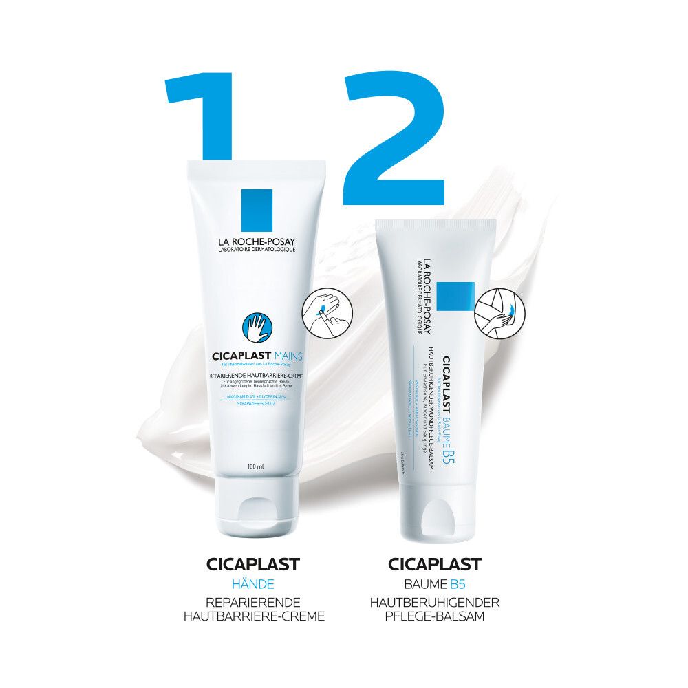 Due tubi: Cicaplast Mani e Baume B5. Crema mani e balsamo riparatore.