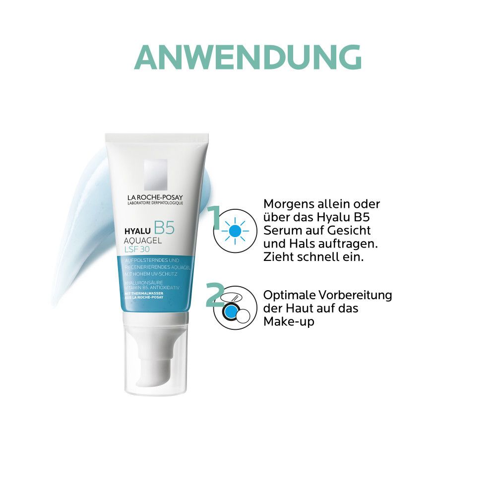 La Roche-Posay HYALU B5 AQUAGEL SPF 30. Istruzioni per l'uso. Applicare mattina e sera.