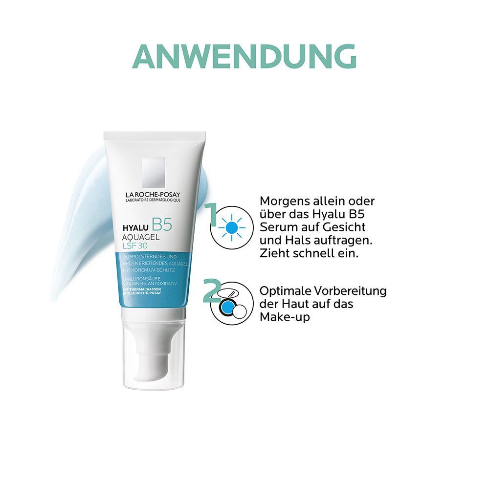 La Roche-Posay HYALU B5 AQUAGEL SPF 30. Istruzioni per l'uso. Applicare mattina e sera.