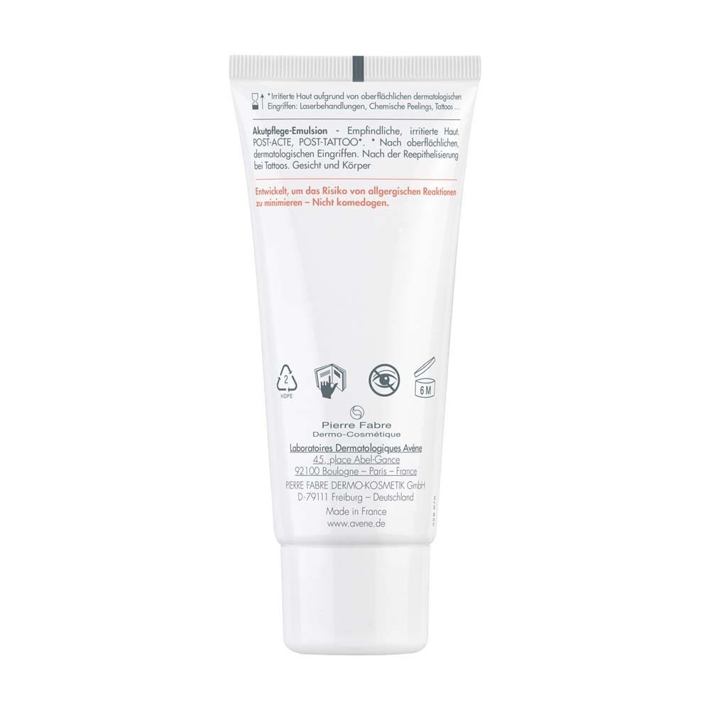 Retro del tubo Avène Cicalfate+ Akutpflege-Emulsion. Testo: Viso e corpo. Dopo interventi dermatologici. Dopo un tatuaggio.